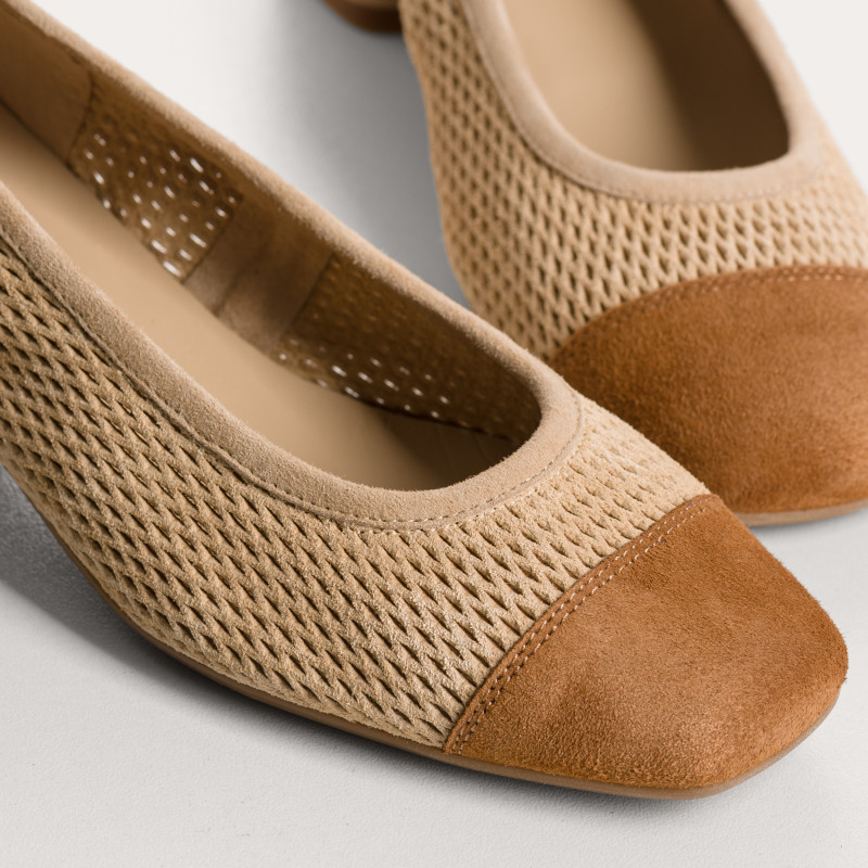 Ballerines Kana à talons en cuir velours perforé | Reqins