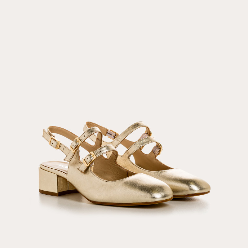 Gold Rosewood Slingback Mary Janes with Double Bride
