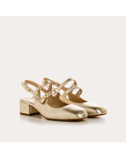 Gold Rosewood Slingback Mary Janes with Double Bride