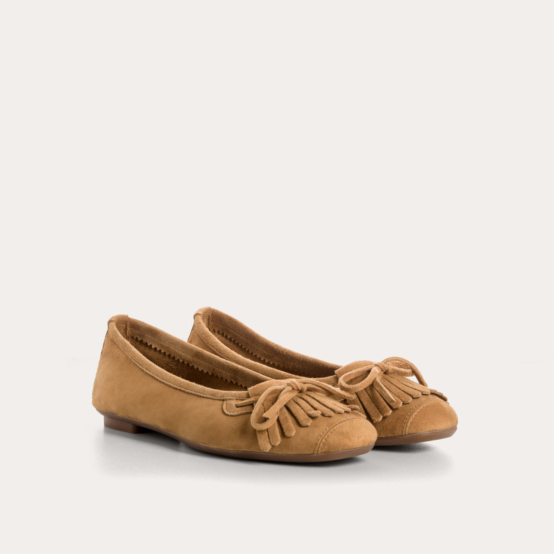 Hindi leather velvet ballerinas with fringes