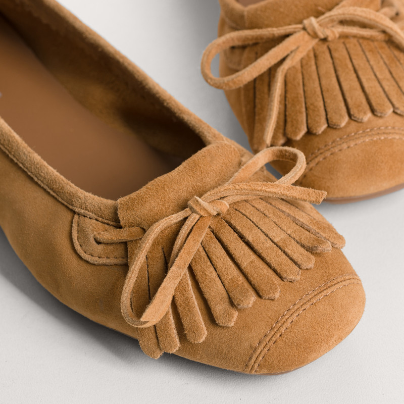 Ballerines Hindi en cuir velours à franges | Reqins