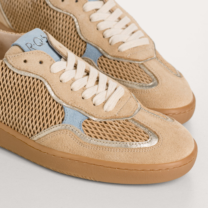 Baskets Athena orange en cuir velours perforé | Reqins