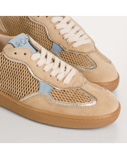 Baskets Athena orange en cuir velours perforé | Reqins