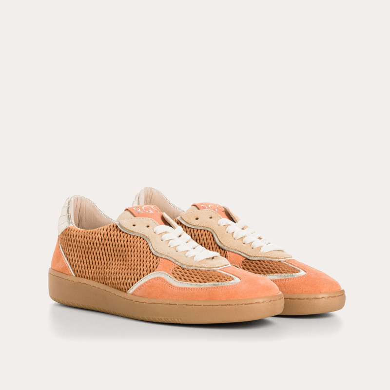 Orange Athena sneakers in perforated suede