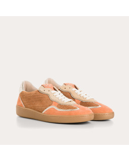 Baskets Athena orange en cuir velours perforé | Reqins