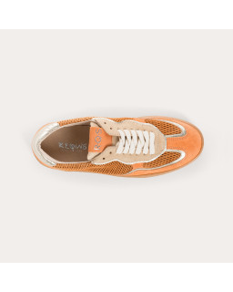 Baskets Athena orange en cuir velours perforé | Reqins