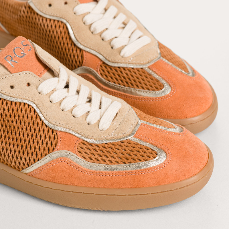 Orange Athena sneakers in perforated suede