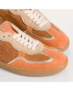 Orange Athena sneakers in perforated suede