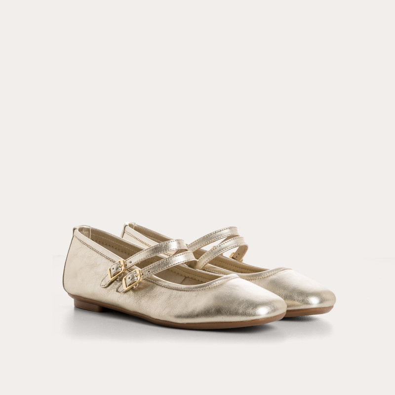 Mary Janes Holga platinum in shiny metallic leather