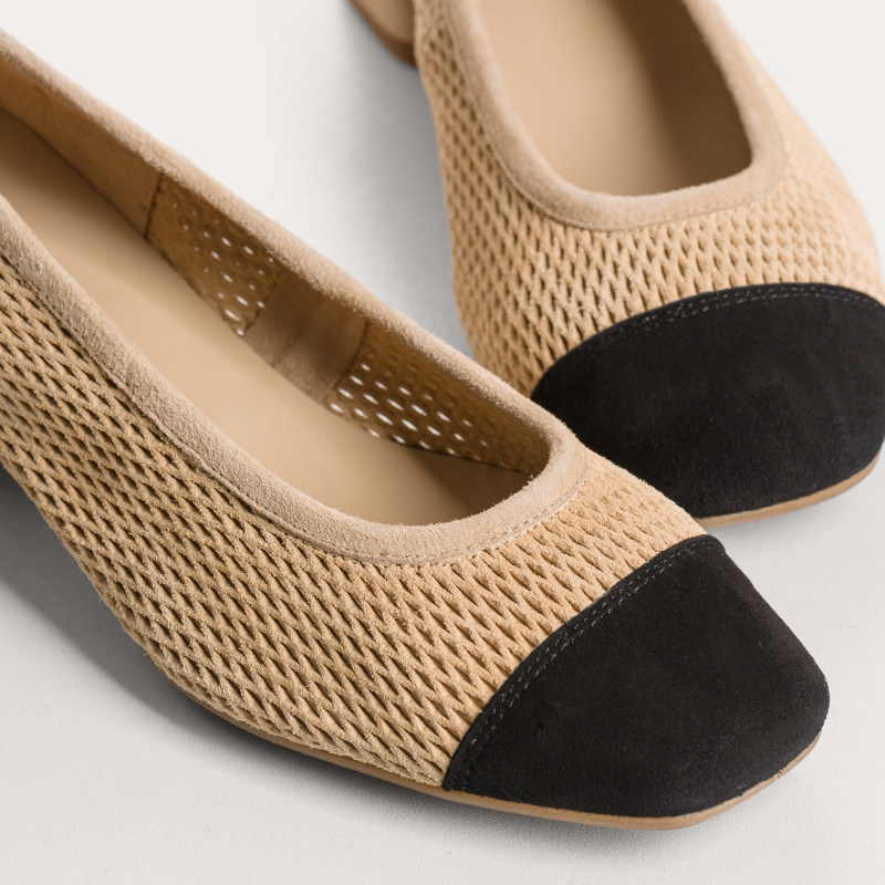 Kana heeled leather perforated ballerinas