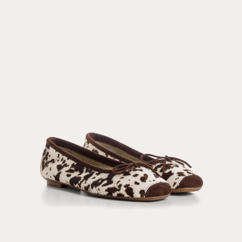 Harmony cow print leather square toe ballerinas | Reqins