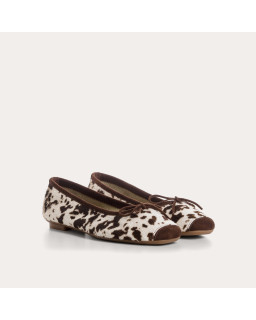 Harmony cow print leather square toe ballerinas | Reqins