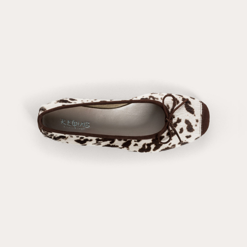 Harmony cow print leather square toe ballerinas | Reqins