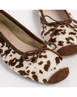 Harmony cow print leather square toe ballerinas | Reqins