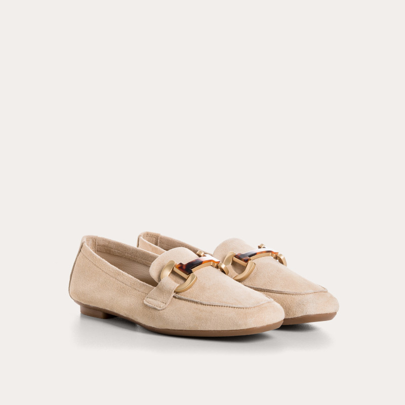 Hevano women's suede loafers with jewel buckle | Reqins