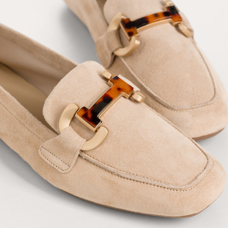 Hevano women's suede loafers with jewel buckle | Reqins