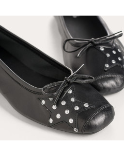 Ballerines Hello noir en cuir à pois | Reqins