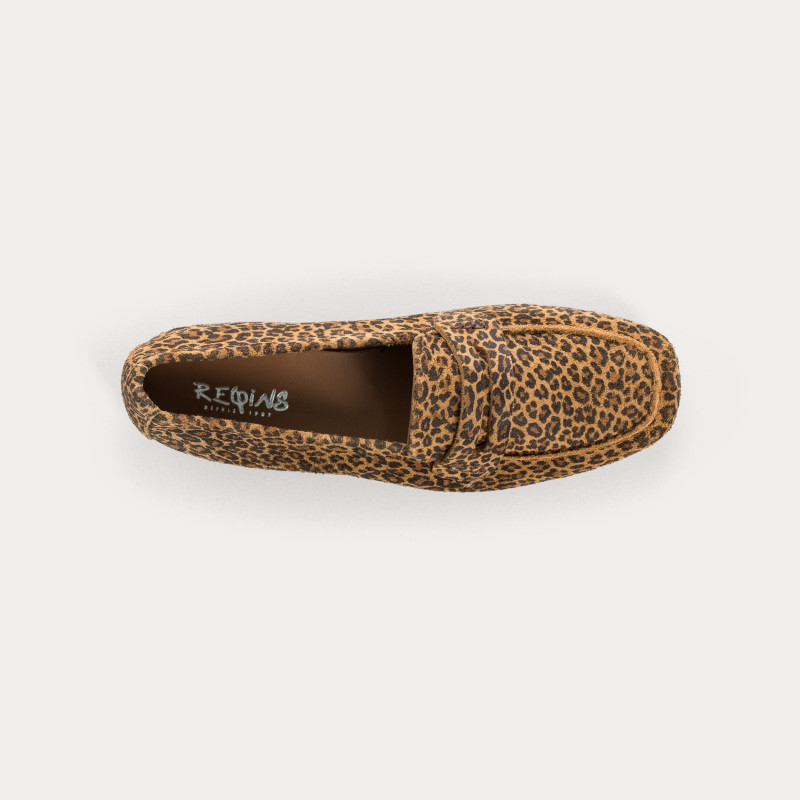 MOCASSINS HEMA CUIR VELOURS MINI LEOPARD