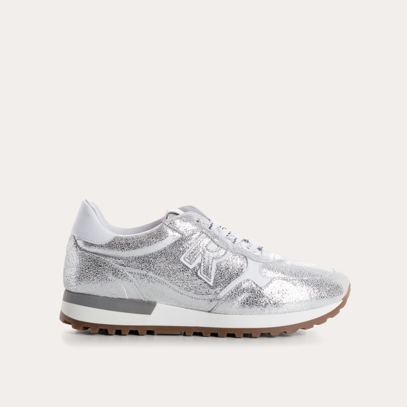 Mania lace-cracked metallic leather sneakers