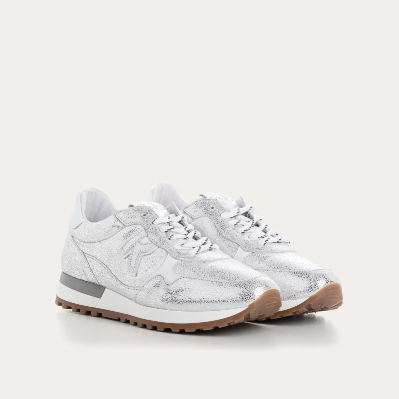 Mania lace-cracked metallic leather sneakers