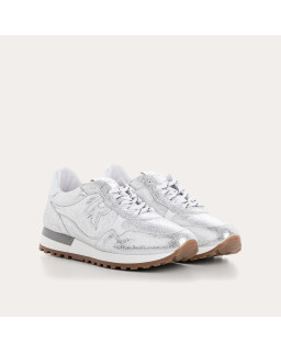 Mania lace-cracked metallic leather sneakers