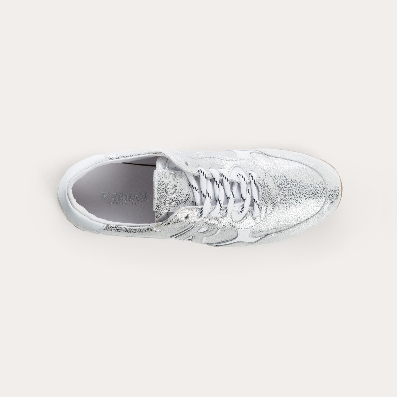 Mania lace-cracked metallic leather sneakers