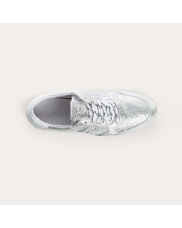 Mania lace-cracked metallic leather sneakers