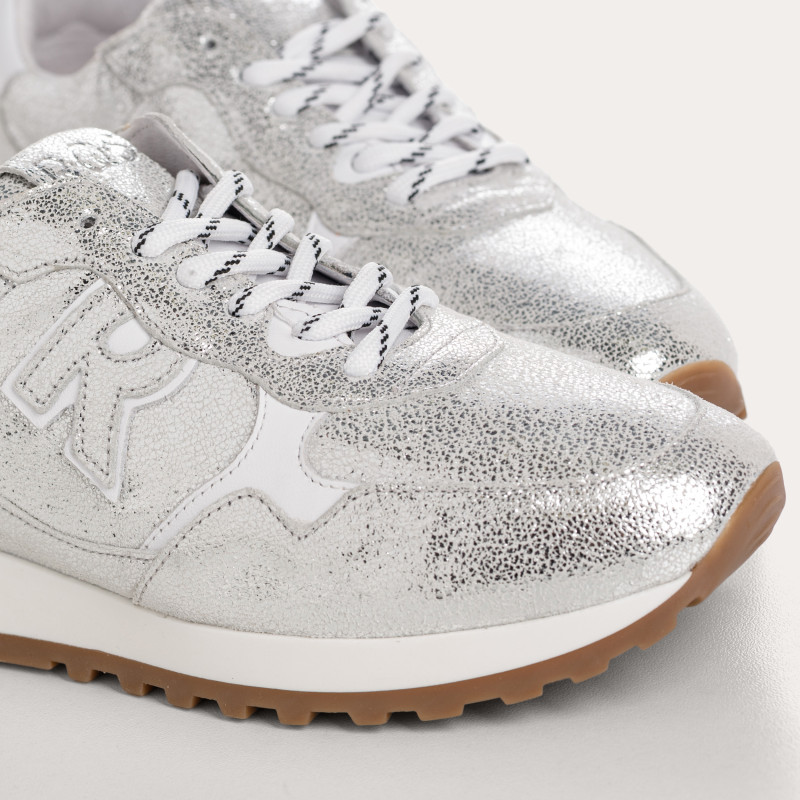 Mania lace-cracked metallic leather sneakers