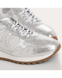 Mania lace-cracked metallic leather sneakers