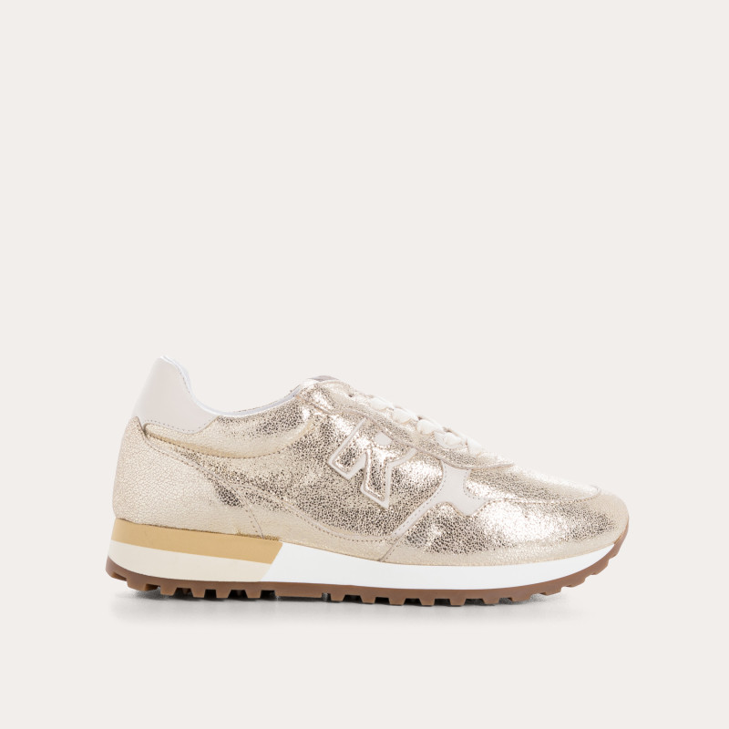 Mania lace-cracked metallic leather sneakers