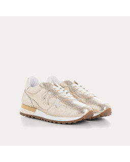 Mania lace-cracked metallic leather sneakers