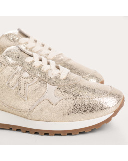 Mania lace-cracked metallic leather sneakers
