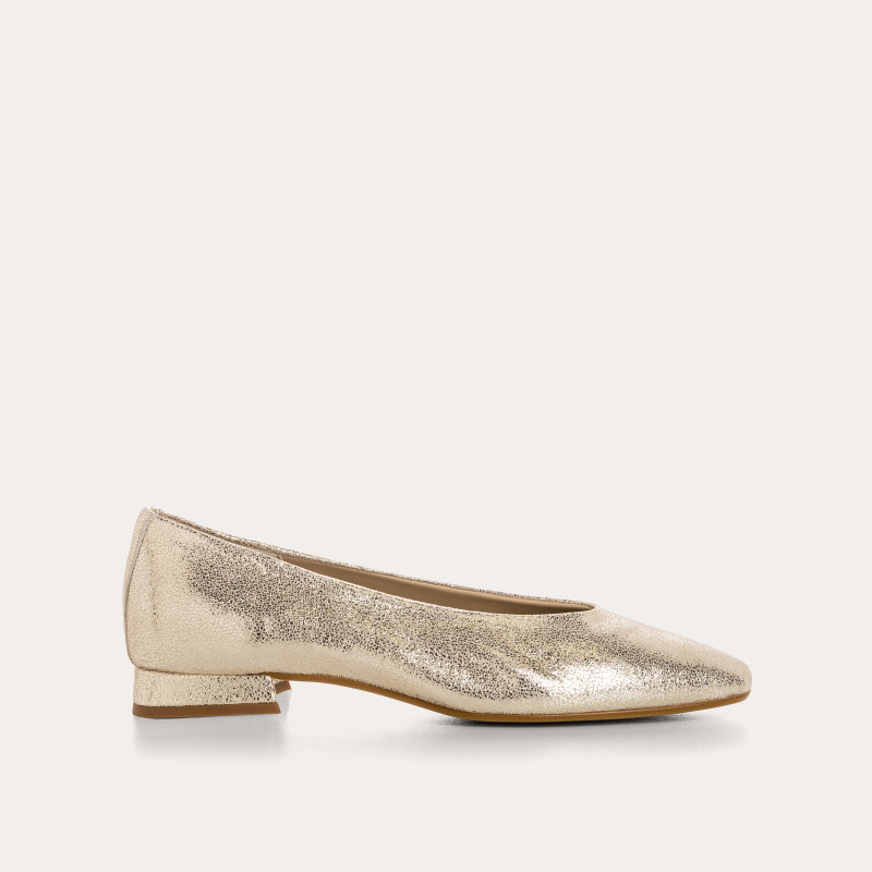 Ballerines à talons Thea platine en cuir métallisé craquelé | Reqins