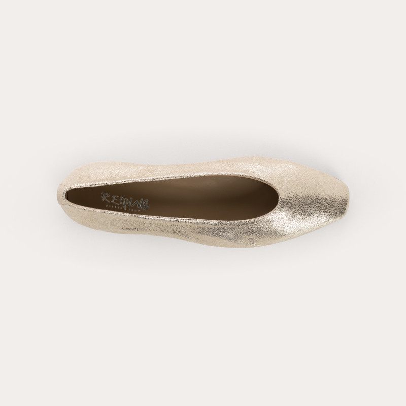 Ballerines à talons Thea platine en cuir métallisé craquelé | Reqins