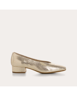 Heeled Ballerinas Platinum Favorite in cracked metallic leather