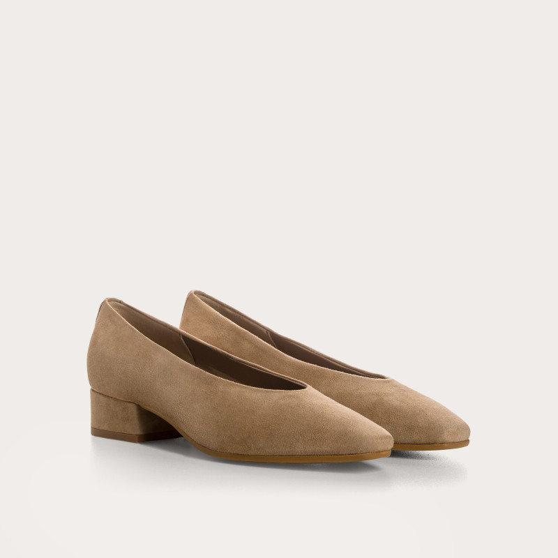 Black suede heeled ballerinas