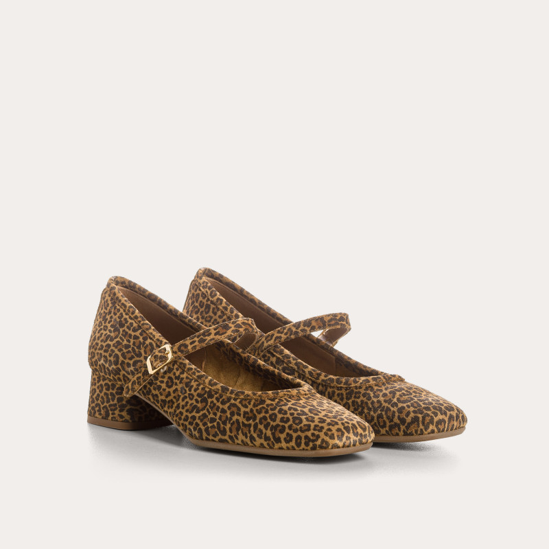 Babies with heels Kelly Velvet leather Mini Leopard