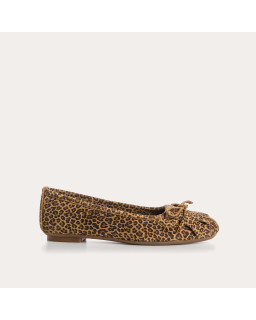 Hindi mini leopard print suede ballerinas with fringes | Reqins
