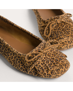Ballerines Hindi en cuir léopard à franges | Reqins