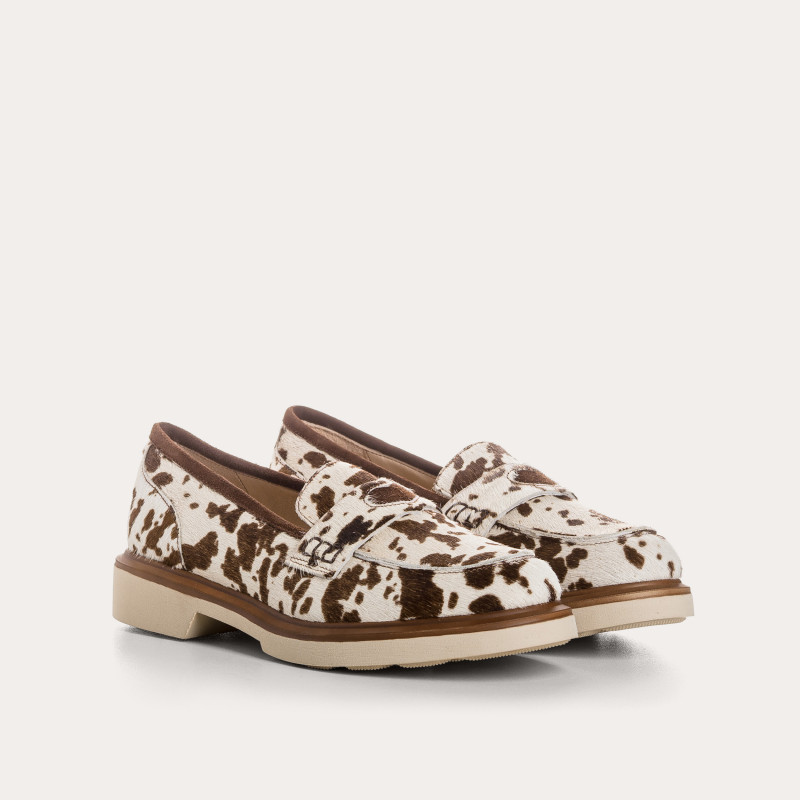 Jack cow print leather loafers with heart | Reqins