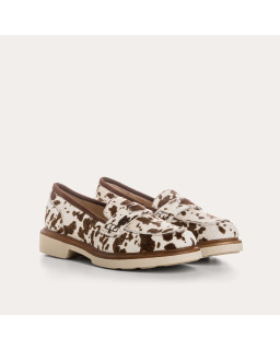 Jack cow print leather loafers with heart | Reqins