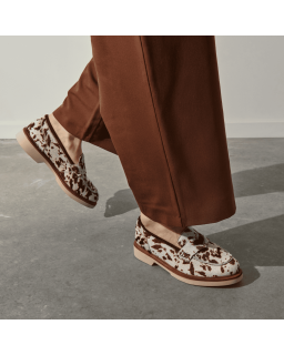 Jack cow print leather loafers with heart | Reqins