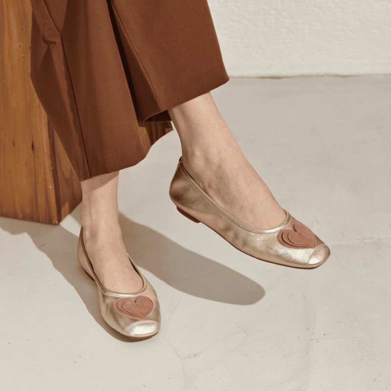 Ballerines Holove en cuir métallisé avec motif cœur | Reqins