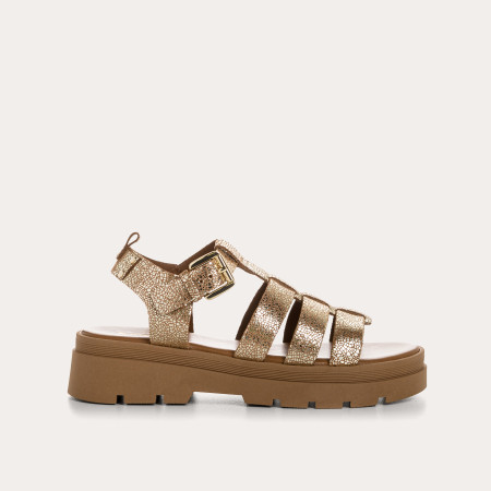 Louisa sandals in cracked metallic leather - Chic & Eclat