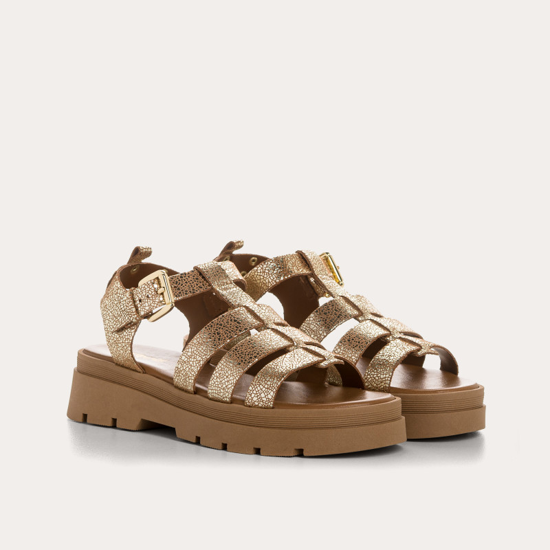 Sandales Louisa en cuir métallisé craquelé - Chic & Éclat | Reqins