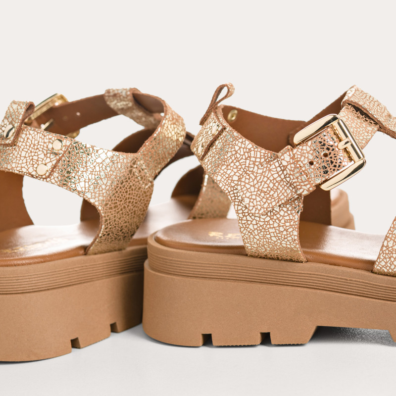 Louisa sandals in cracked metallic leather - Chic & Eclat