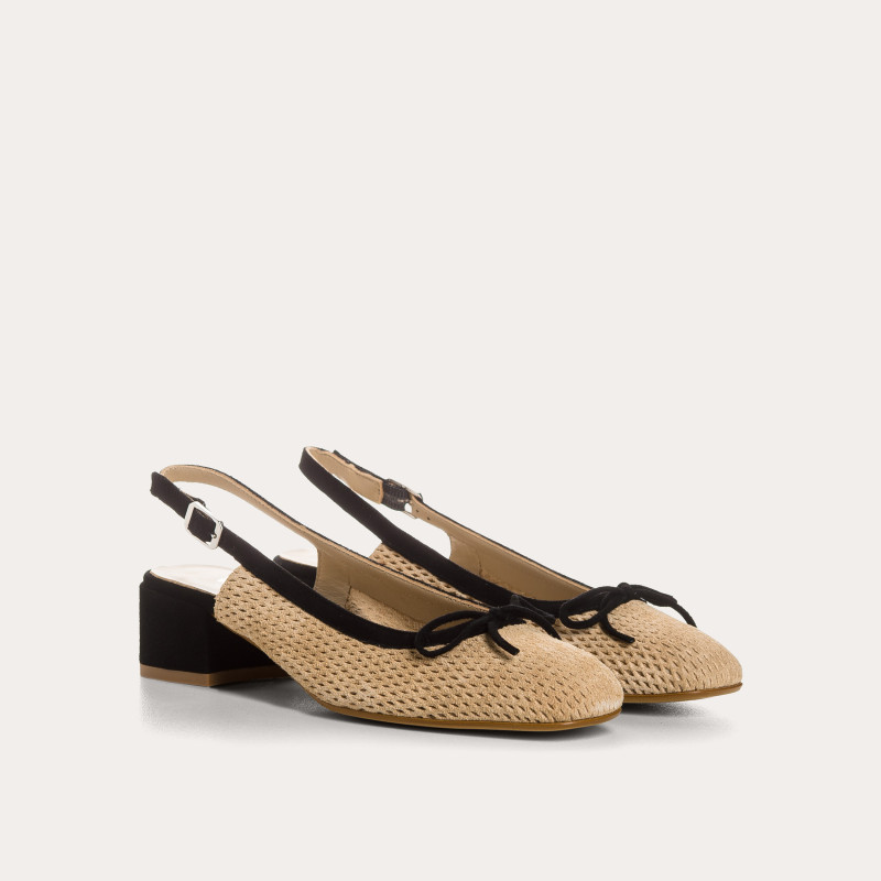 Ballerines slingback Reese camel en cuir velours perforé | Reqins