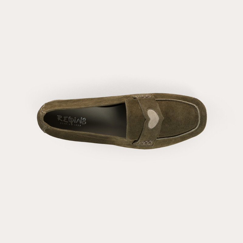 Mocassins Hymnia en cuir velours à cœur brodé | Reqins