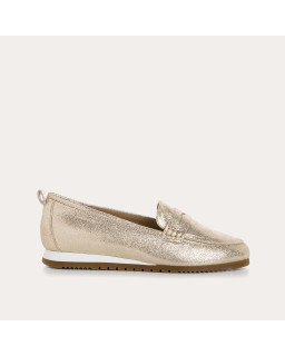 Barbados moccasins in cracked metallic leather