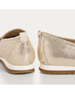 Barbados moccasins in cracked metallic leather
